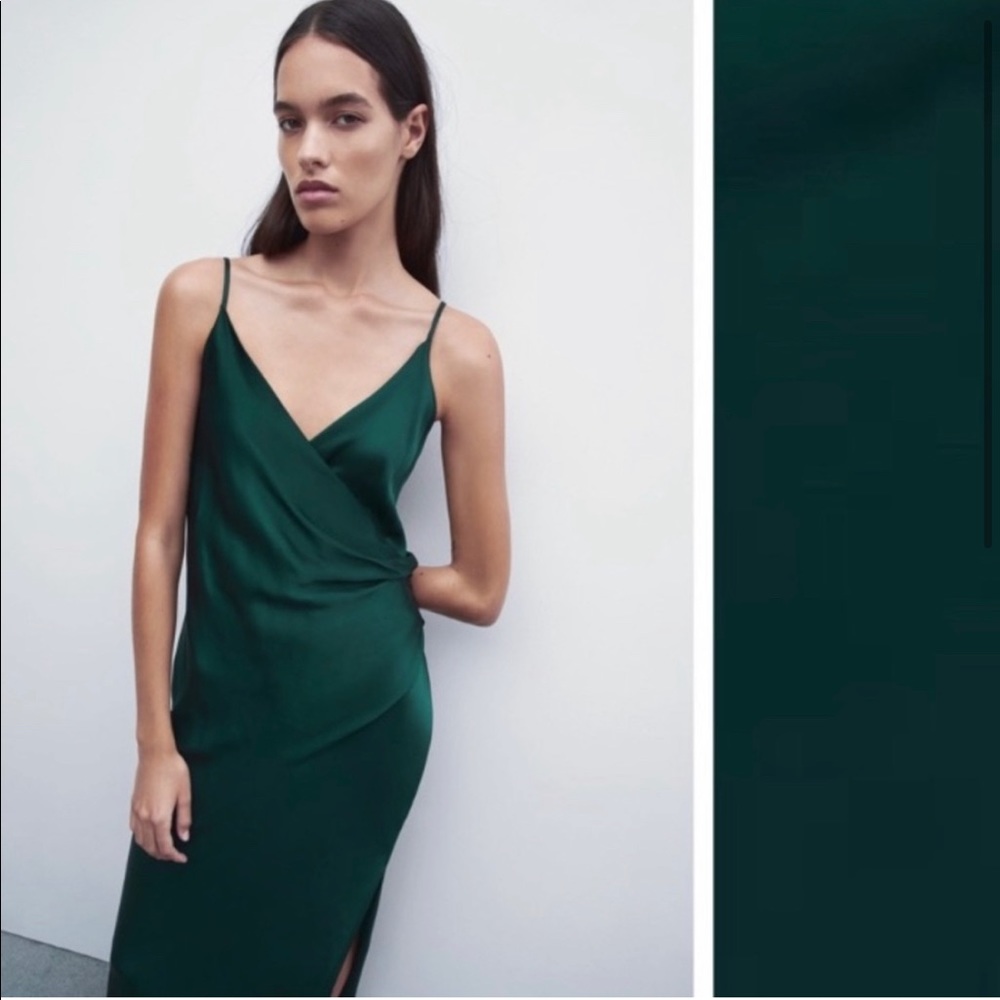 Zara Green Lingerie Style MIDI Dress